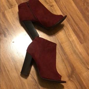 Maroon heeled booties